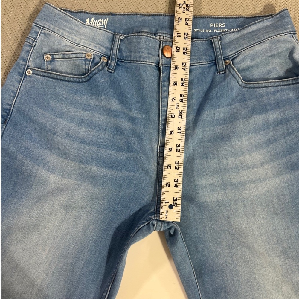 Mugsy Piers Jeans Mens 33x32 Blue Light Wash Stretch Denim Slim Straight FLX3NTL - Picture 8 of 9